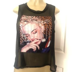 “Savage” rhinestone /sheer mesh tank top